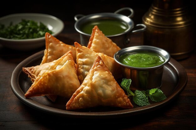 Samosa z Mint Chutney Samosa fotografia obrazu