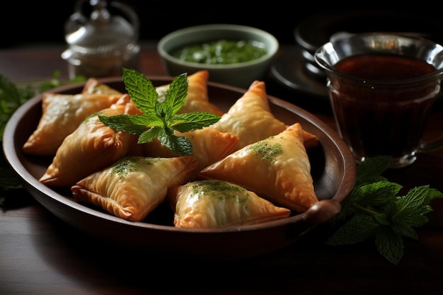 Samosa z Mint Chutney Samosa fotografia obrazu