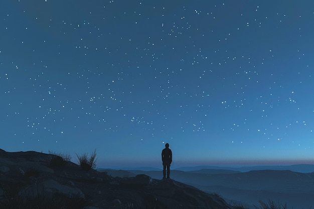Samotna postać podziwiająca pełne gwiazd nocne niebo