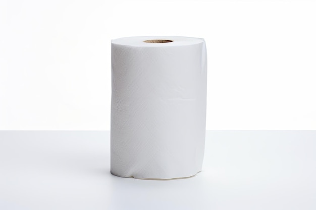 Samotna rolka papieru toaletowego lub chusteczki prezentowana bez żadnych innych przedmiotów na białym tle