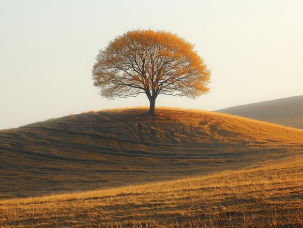 Samotne Drzewo Na Wzgórzu Minimalistyczne Zdjęcie
