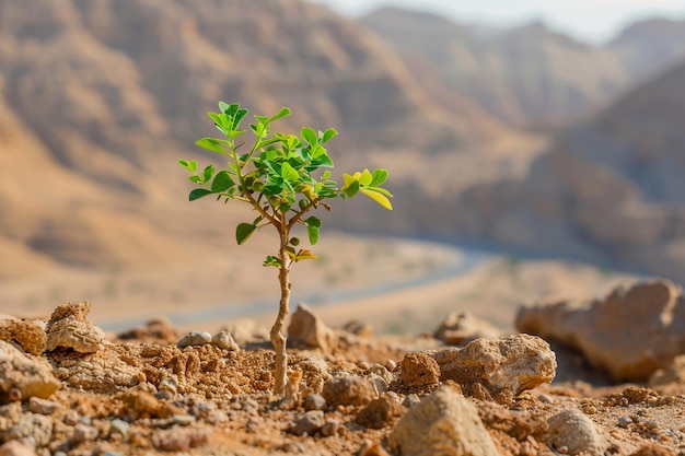 Samotne drzewo rosnące na pustyni symbolizujące nadzieję i życie