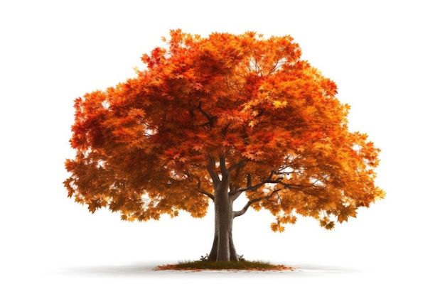 Samotne drzewo z żywymi pomarańczowymi liśćmi na białym tle Generative AI