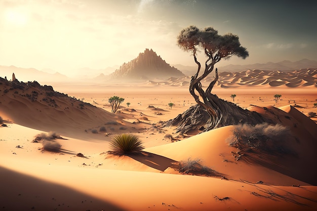 Zdjęcie samotne suche drzewo na pustyni