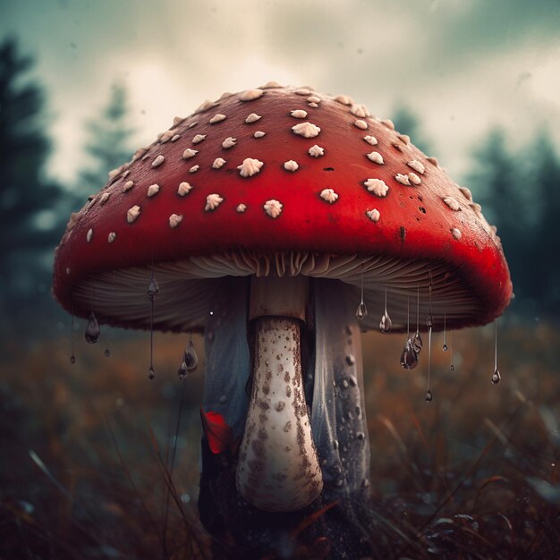 Samotny grzybowy amanita zbliżenie