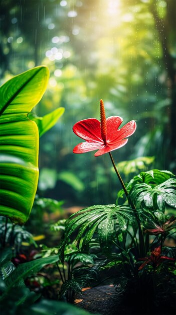 Samotny kwiat, naturalna dżungla, portret smartfona, tło
