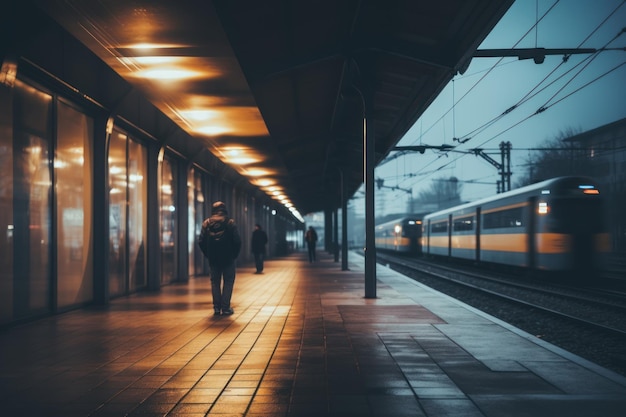 Samotny na stacji kolejowej Unsplash Generacyjna AI