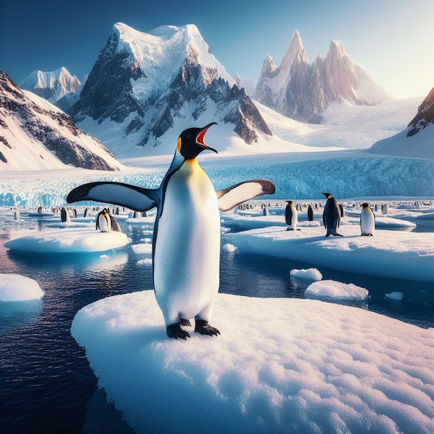 Samotny pingwin w sercu Antarktydy wygenerowany przez AI