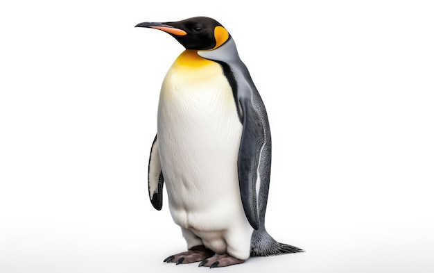 Samotny pingwin z bliska na białym tle
