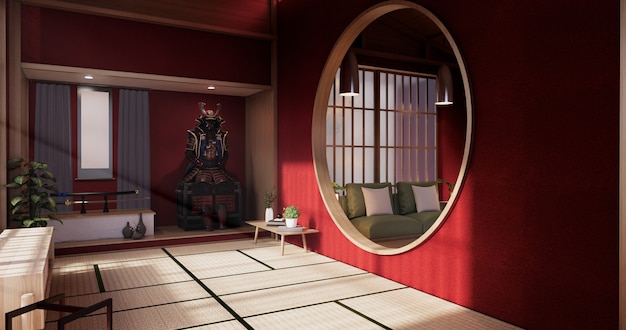 Zdjęcie samurai room empty - czysty, nowoczesny pokój w stylu japońskim. renderowanie 3d