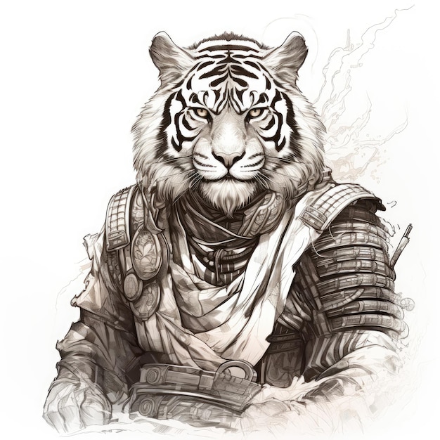 Samurai Tiger Majestic Manga Portrait w stylu Kim Jung Gi