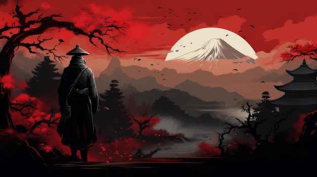 Samuraj na tle góry Fuji