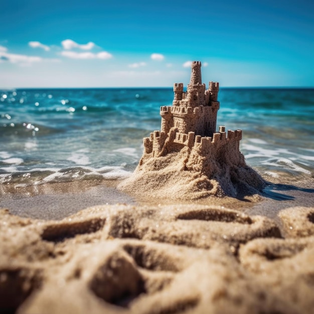 Sandcastle na brzegu oceanu słoneczny letni dzień Wakacje relaksacyjne Generative AI