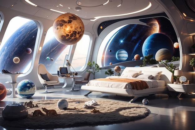 Sanktuarium Układu Słonecznego Zaprojektuj futurystyczną sypialnię z motywami planetarnymi