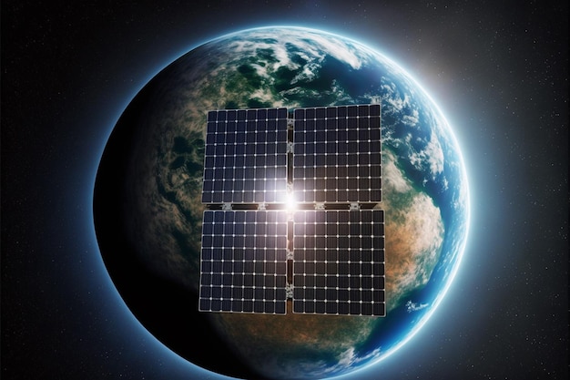 Satelita komunikacyjny krążący wokół ziemskiej stacji kosmicznej z panelami słonecznymi i sa