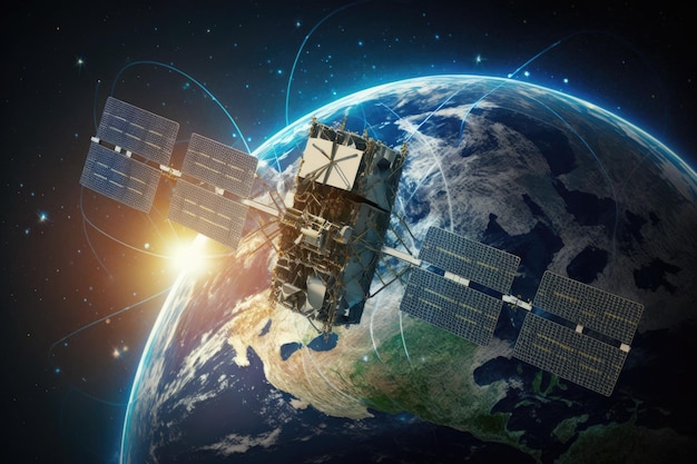 Satelita krążący wokół Ziemi w kosmosie Generatywna sztuczna inteligencja