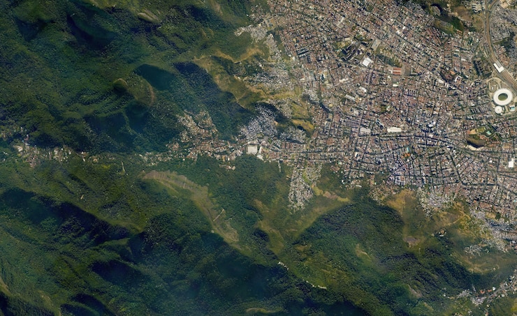 Zdjęcie satelita widok z góry tekstura nad rio de janeiro