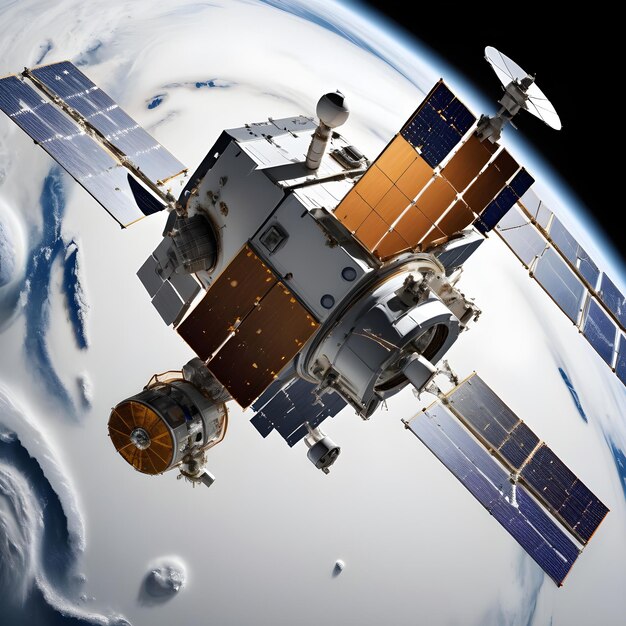 Zdjęcie satelita z wahadłowcem kosmicznym na boku