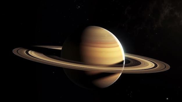Saturn przedstawiony przez artystę z jego ikonicznymi pierścieniami i księżycami Generative ai