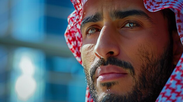 Saudi Arabian Headscarf Elegance Amidst Urban Architecture