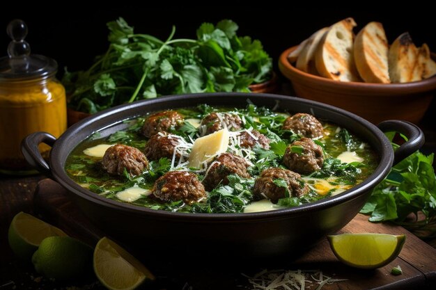 Zdjęcie savory italian wedding soup with meatballs