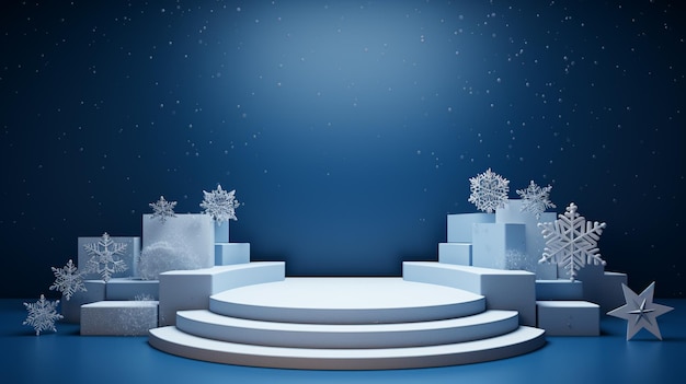 Zdjęcie scena arafed z prezentami i płatkami śniegu na niebieskim tle generatywną ai