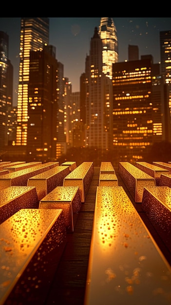 Scena bogactwa miasta złote pręty na drewnianej podłodze tło pionowy mobilny tapeta