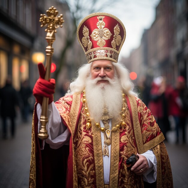 Scena bożonarodzeniowa Świętego Mikołaja i małego chłopca