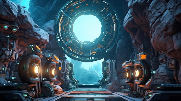 scena gry wideo przedstawiająca tunel z okrągłym oknem