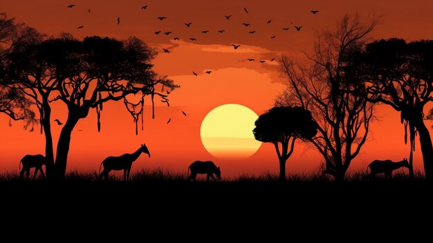 Scena krajobrazowa afrykańskiej sawanny ze zwierzęciem safari Generative Ai