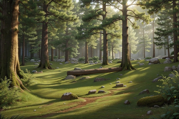 Scena leśna z różnymi drzewami leśnymi