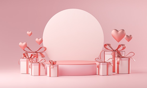 Scena Mockup Template Valentine Wedding Love Heart Kształt i pudełko Rendering 3D
