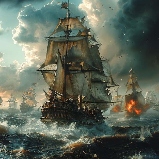 Scena morska charakterystyczna dla holenderskiego Złotego Wieku