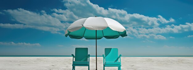 Zdjęcie scena na plaży z krzesłami pod parasolem w piasku