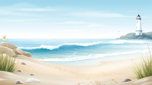 Scena na plaży z surferem na piasku i błękitnym niebem z napisem „surfować”.