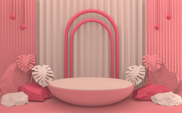 Scena Produktu O Minimalnym Designie Podium Tropical Abstract Valentine Różowy.