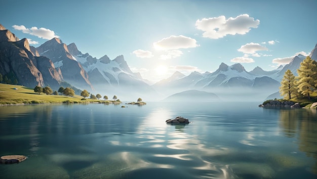 Scena rozgrywa się w spokojnym uścisku górskiego jeziora emanującego poczuciem spokoju i samotności