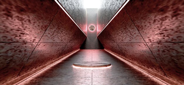 Scena technologiczna Scifi Stary tekstura cementu przyszłość showroom technologii laserowy tunel korytarz Blask