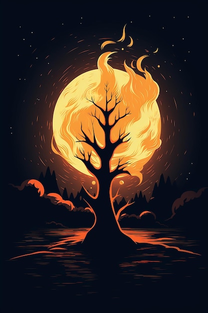 Zdjęcie scena tła księżycowej nocy z minimalistycznym przedstawieniem ognia lohri tworzącym równowagę