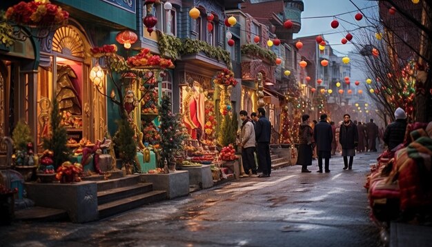 scena uliczna miasta ozdobiona na Nowruz