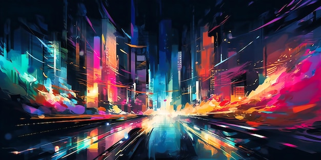 Scena uliczna nocą w stylu futurystycznych fal chromatycznych