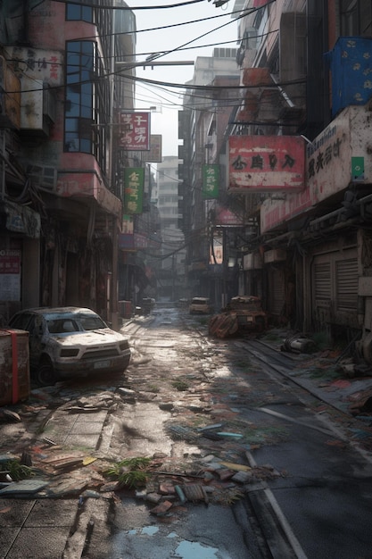 Scena uliczna ze znakiem „martwe miasto”