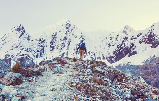 Scena wędrówki w górach Cordillera, Peru