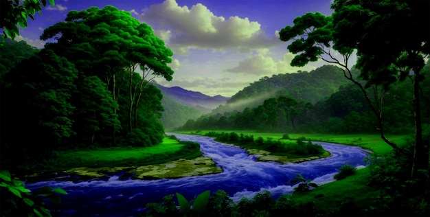 Scena z deską jeziora biegnącą po rzece naturalne środowisko sceniczne natura rysunek las t