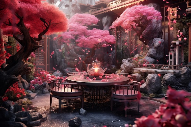 Scena z gry różowe drzewo