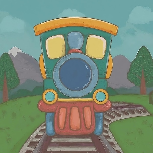Zdjęcie scena z kreskówką z pociągiem w lesie