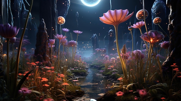 Zdjęcie scena z liliami wodnymi