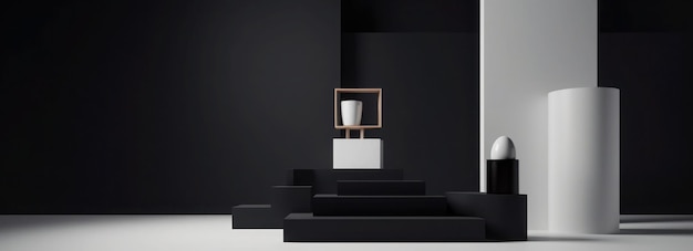 Scena z minimalnymi kształtami i podium