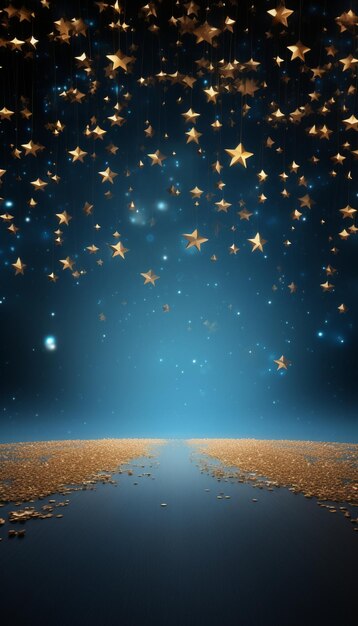 Scena z niebieskimi zasłonami i złotymi gwiazdami