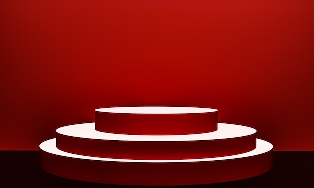 Scena z podium w kolorze czerwonym do prezentacji makiety w stylu minimalizmu z przestrzenią do kopiowania, 3d renderowania abstrakcyjnego projektu tła